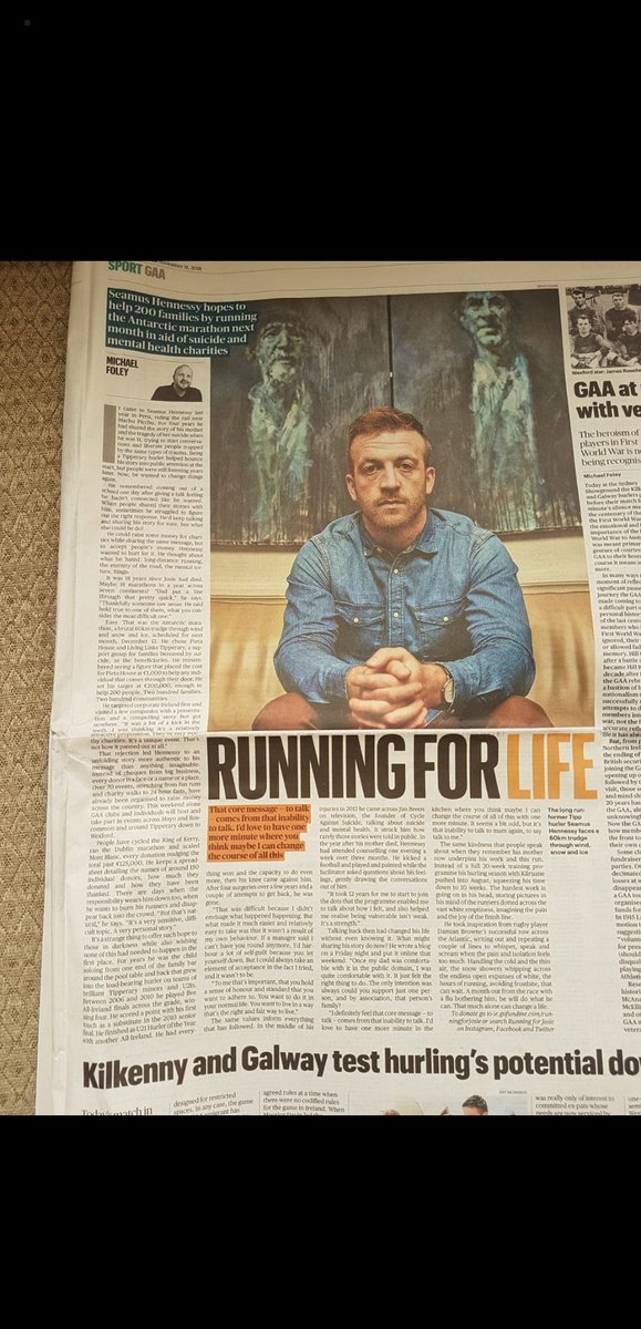 Great read in the @thetimesIE with @FezFez121 about @runningforjosie.. Great to raise awareness. 👍