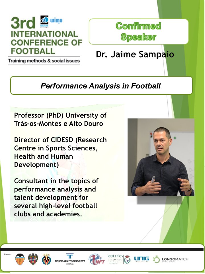 Time to start presenting our Confirmed Speakers
Glad to announce that @Jaime__Sampaio will in the #ICFUCV19 speaking about #complexsystems #collectivebehaviour #performanceanalysis ♻️⚽️📈🔬