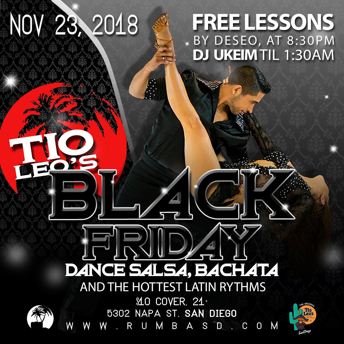EvelioFuentes2's tweet image. BLACK FRIDAY, Salsa and Bachata lessons n dancing at Tio Leo&apos;s Lounge. 
#salsadancing #bachatadancing #freesalsalessons #freebachatalessons #tioleossandiego #rumbaentertainment
infoandnewyearsevetickets #rumbasd.com