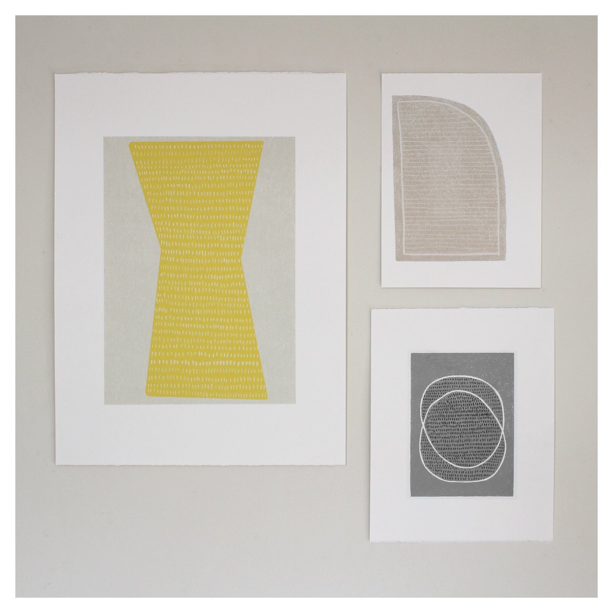 Studio wall today. Screenprints with conte crayon detail. #abstractart #printmaking #screenprints #minimalism #lineardrawings