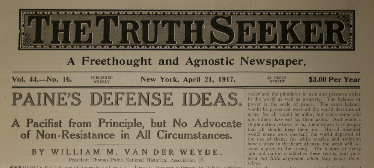 TheITPS's tweet photo. This #VeteransDay also marks the 100th anniversary of the end of #WorldWarI. During the war, the #TPNHA framed Paine as the consummate American patriot, typified by this article by #TPNHA Van Der Weyde, which reassured readers that Paine did not support "peace at any price." https://t.co/rk61tcuAL8