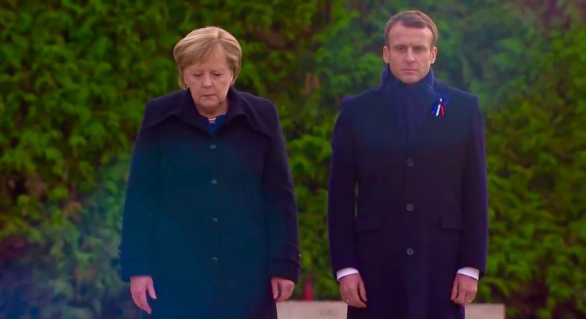 rulajebreal's tweet photo. At the Armistice celebration, &amp; with Trump seated before him, French President Macron says: "Patriotism is the exact opposite of nationalism. Nationalism is a betrayal of patriotism. By saying “our interests first”.... we erase what a nation hold dearest...its Moral Values." https://t.co/SonBqkGcn3