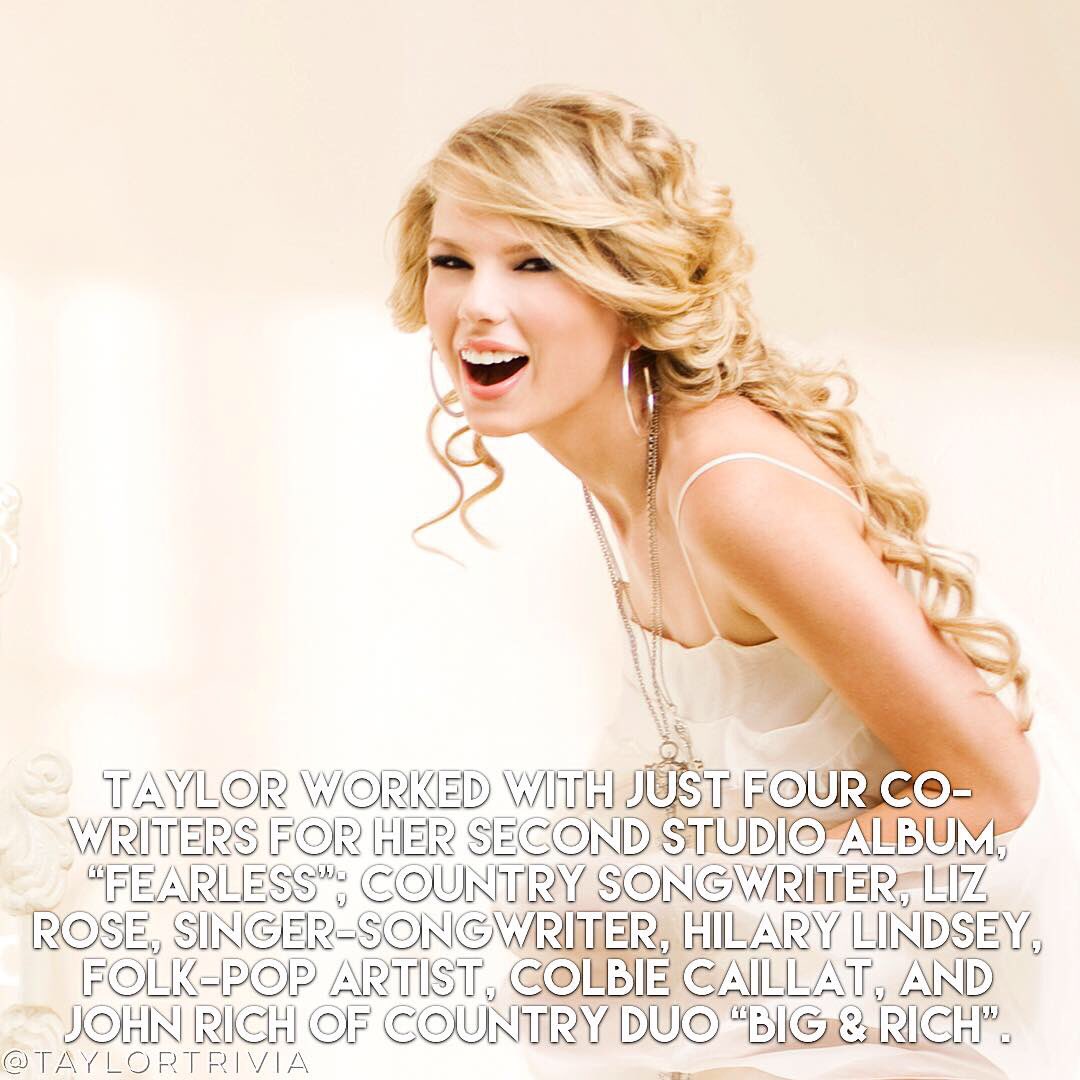 taylortrivia13's tweet photo. 8) The songwriters who, alongside Taylor, wrote Fearless. She co-wrote with just four other people for an entire album. FOUR. #10YearsofTaylorSwift @taylorswift13 @taylornation13 โจโจโจโจโจโจ https://t.co/fqJs5SVM7m