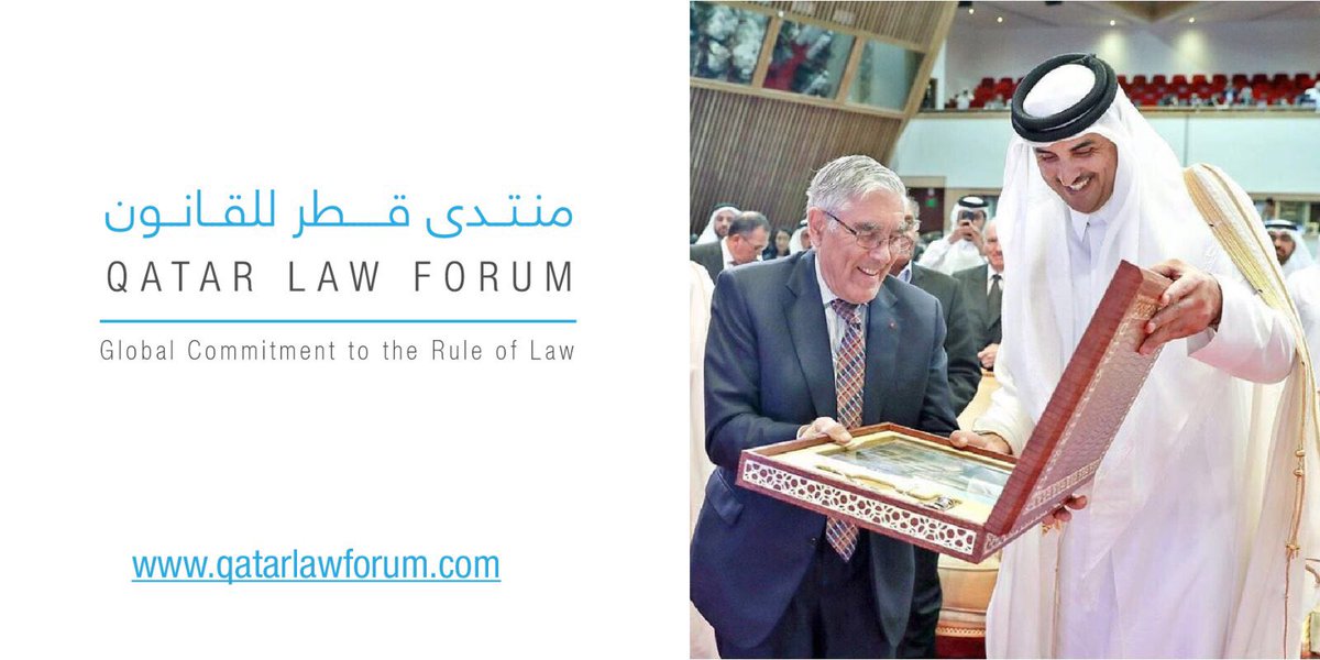 QICDRC's tweet photo. Last year, QICDRC co-organised the 3rd Edition of the @QatarLawForum under the patronage of HH the Amir, pictured here with former president of QICDRC Lord Philips. The forum focused on Goal 16 of the @UN Sustainable Development Goals. To learn more visit https://t.co/9k41DKw34q https://t.co/mFKgSXxCHC