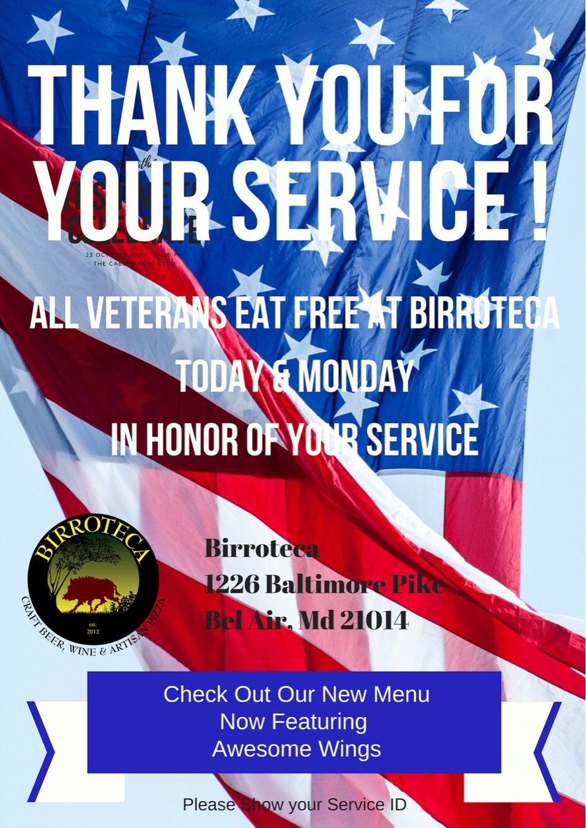Come in today and tomorrow, show your military ID and your food is on us. We support, appreciate and admire our men and women in uniform.
