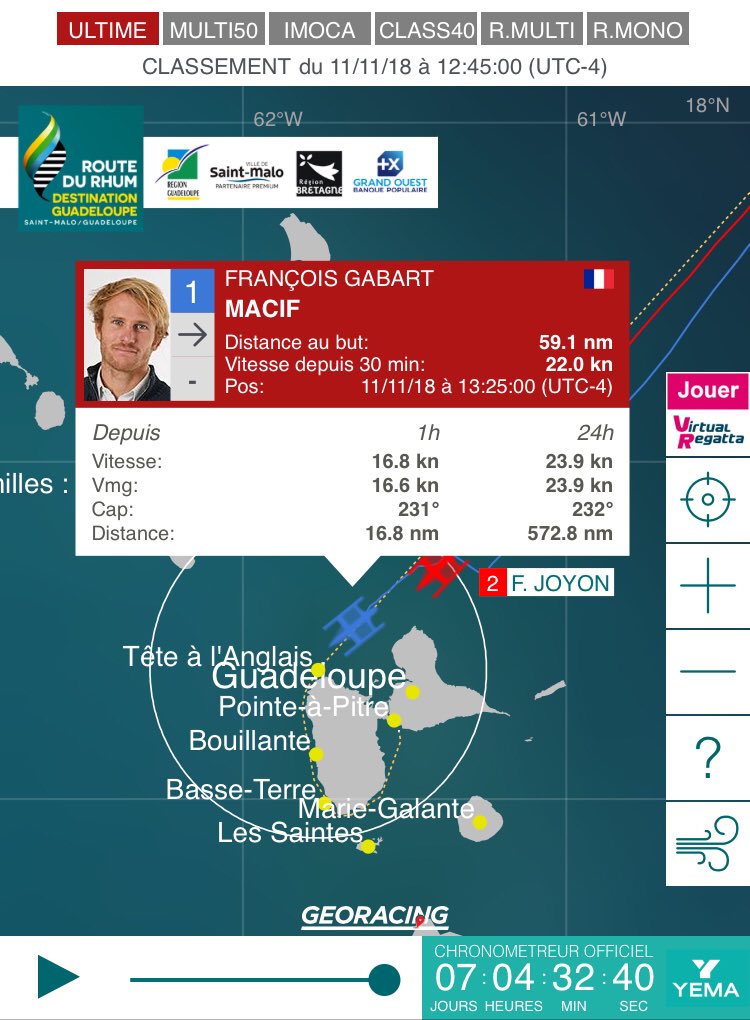 ClmtR's tweet photo. Au taquet pour l’arrivée !!@trimaranMACIF #RDR2018 @francoisgabart @FrancisJoyon https://t.co/K4to4cqOFw