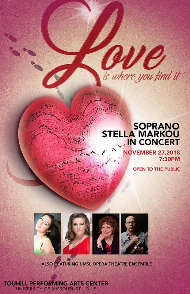 UMSLOpera's tweet image. Join Soprano Stella Markou and UMSL Music Nov 27th at 7:30 for an evening of Love Is Where You Find It! Free and open to the public! touhill.org/events/detail/… #stl @TouhillPAC #opera #stltheatre #theatre