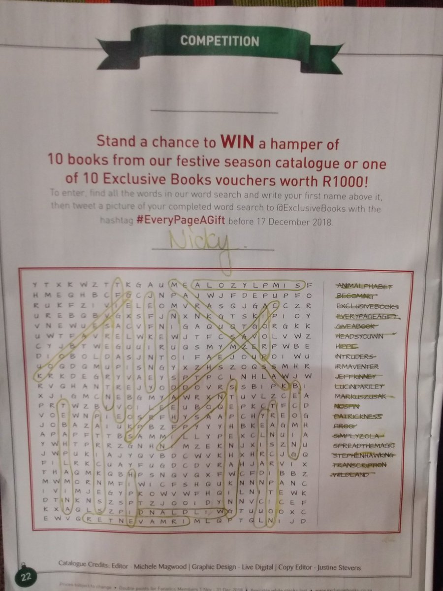 nixfarmer's tweet photo. @ExclusiveBooks #EveryPageAGift had such fun doing this ... And have a looong xmas shopping list now! Thanks https://t.co/MfDajn4y9t