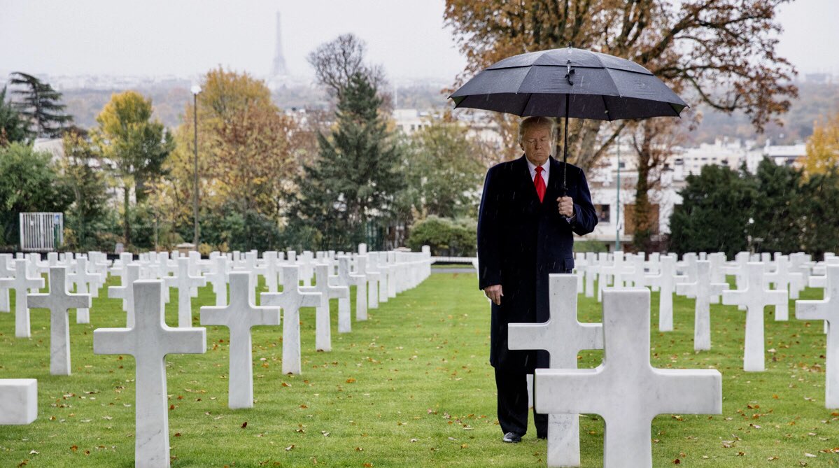 President Trump at Suresnes American Cemetery in France, prior to delivering remarks at a Commemoration Ceremony in honor of our GREAT AMERICAN HEROES....