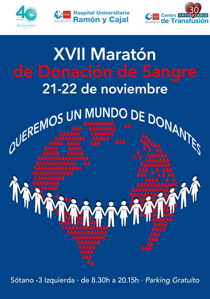 Tu gota,mi gota,miles de gotas correrán el próximo #XVIIMaratón de #DonaciónDeSangre en #HospitalRamónYCajal el 21 y 22 de #noviembre.No permanezcas impasible,maratoniano ponte tus zapatillas y todos a correr para #SalvarVidas #BomberosAyudan #MaratónRamónYCajal #FelizDomingo RT?