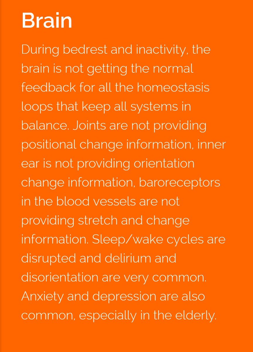 Deconditioning in hospital effects the mind as much as it does the body.

Altered sensory input=
❌Poorer proprioception
❌Worse BP control
❌Risk ⬆️ delirium
❌Risk ⬆️ hallucinations
❌Agitation
❌Disturbed sleep/wake cycle
❌Risk ⬆️ anxiety

#HomeFirst
earlymobility.com