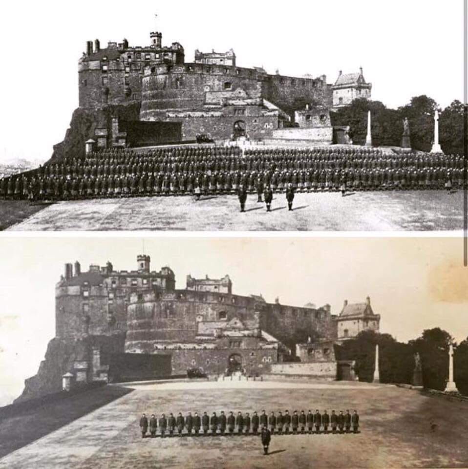 A picture speaks a thousand words...The Queens Own Cameron Highlanders 1914 then in 1918 those that were left... #lestweforget18