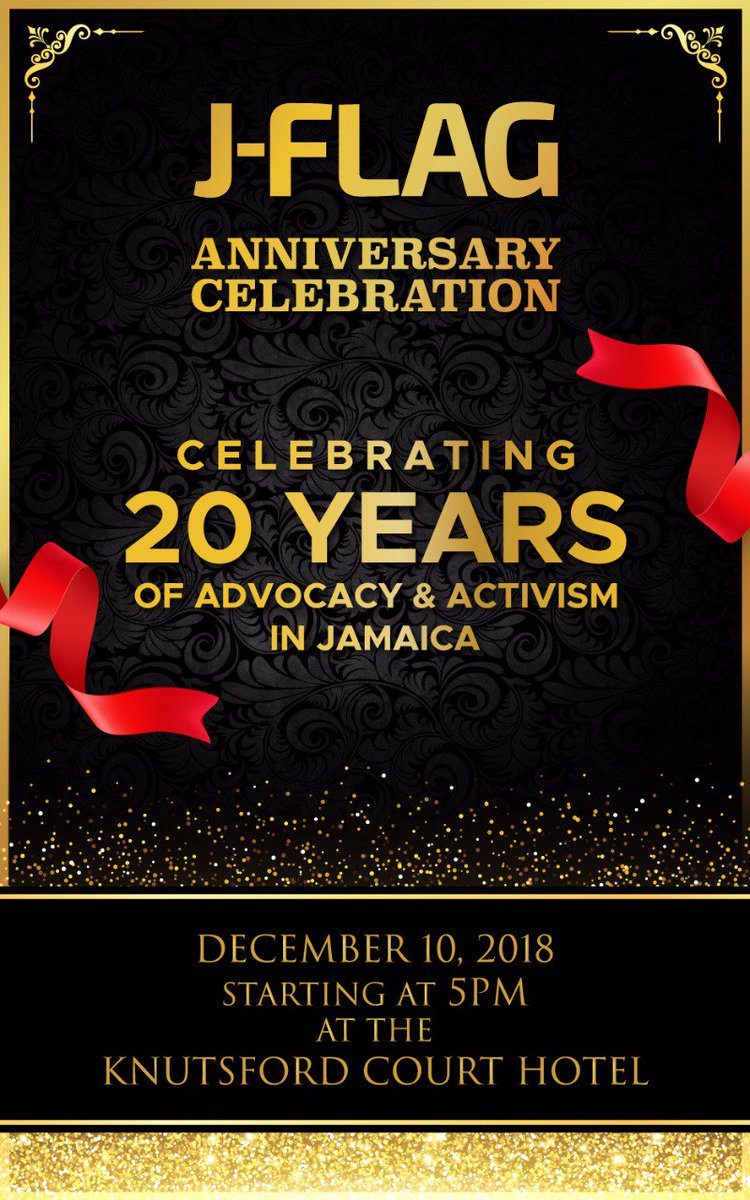 EqualityJa's tweet photo. On December 10th, human rights day, J-FLAG will celebrate 20 years of advocacy and activism in Jamaica. We are inviting the LGBT and ally community to attend a cocktail and forum event at the Knutsford Court Hotel beginning at 5 pm.

RSVP here: https://t.co/0d9IsxNTv2 https://t.co/75AQj2oPfa