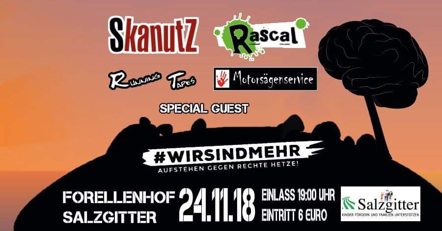 SKANUTZ1's tweet photo. Am 24.11 gehts ab mit dem Motorsägenservice für die Rock´n Roll Attitüde, Rascal mit feinsten Pop Punk, die Skanutz für Volksmusikfreunde und die  3 Boys von den Running Tapes die alles in sich vereinen.+ Überraschung. Also kommt rum ab 19 Uhr, es wird ein wunderschöner Abend! https://t.co/pa6zYYnjfg