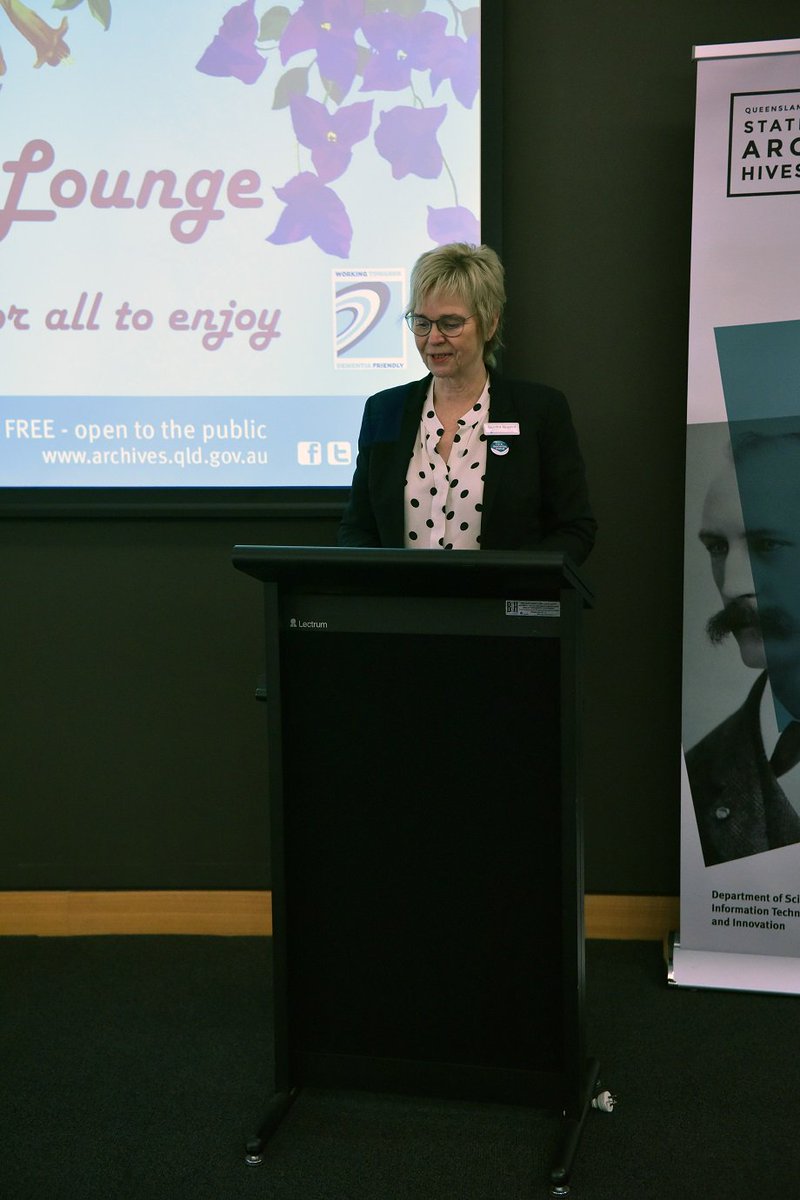 QSArchives's tweet photo. Sandra Nugent from Dementia Australia officially opened our new dementia-friendly space on Friday. The Memory Lounge is a comfortable and welcoming space for everyone, designed to take you back through photos and films from Qld’s past. Drop in! @DementiaAus https://t.co/bnT0RmS8n1