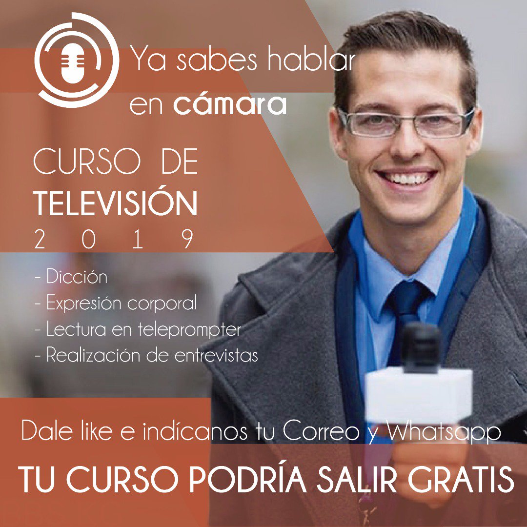 Alcanza tus #sueños este próximo año.
Hasta este miércoles puedes inscribirte en el CURSO DE TELEVISIÓN 2019. 
Serán seis(6) meses de formación.
Infórmate ahora: 
0212-8884289
institutodelocucion@gmail.com
Certificado por el Instituto Latinoamericano de Locución 
#TELEVISION