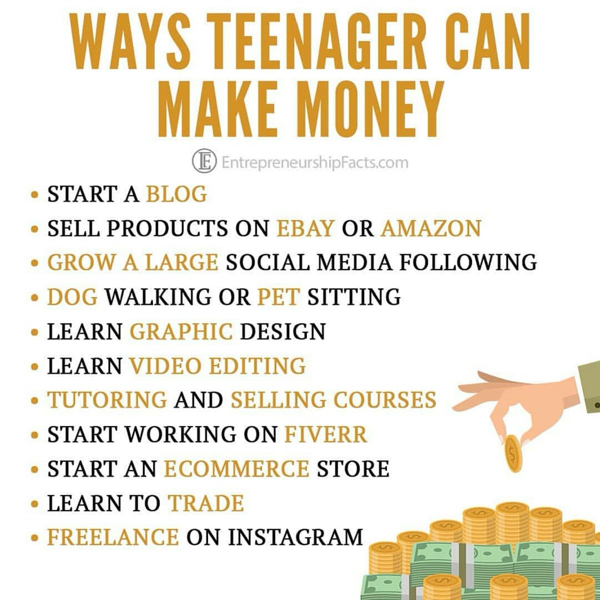If you're a young aspiring entrepreneur and want to make money online then here is a list for you to help you get some ideas for your new brand or business. 
#entreprenuers #entreprenuer #younghustlers #younghustler  #youngentrepreneur #aspiringentrepreneur #newbrand #newbusiness