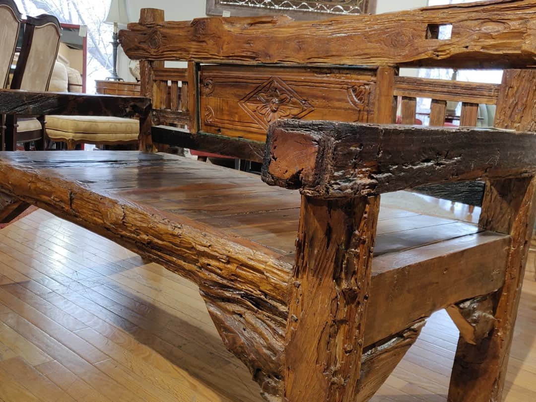 A rustic natural furniture piece that is sure to bring you a warm cabin feel! Immaculate details and design on this Teak bench!

14715-3 Rustic Teak Bench AS IS Overall Condition. Our price $995