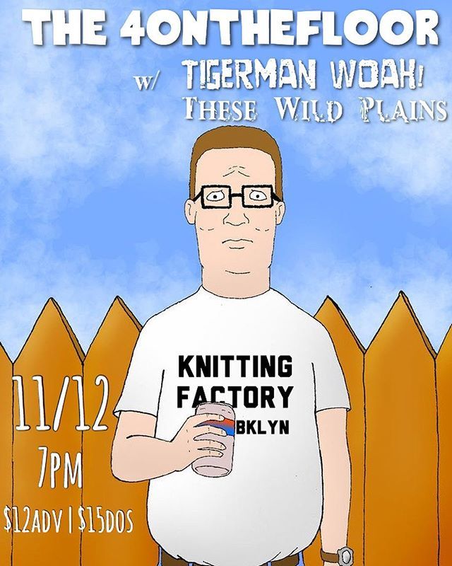 The 4onthefloor (@4otf) on Twitter photo MONDAY. NYC. @knittingfactorybk
7 PM the party starts.
<a href="/tigermanwoah/">Tigerman WOAH</a>
<a href="/thesewildplains/">These Wild Plains</a>
BOTH BRINGING THE MAJESTIC TUNES TOO. ift.tt/2B0zkca MONDAY. NYC. @knittingfactorybk
7 PM the party starts.
<a href="/tigermanwoah/">Tigerman WOAH</a>
<a href="/thesewildplains/">These Wild Plains</a>
BOTH BRINGING THE MAJESTIC TUNES TOO. ift.tt/2B0zkca