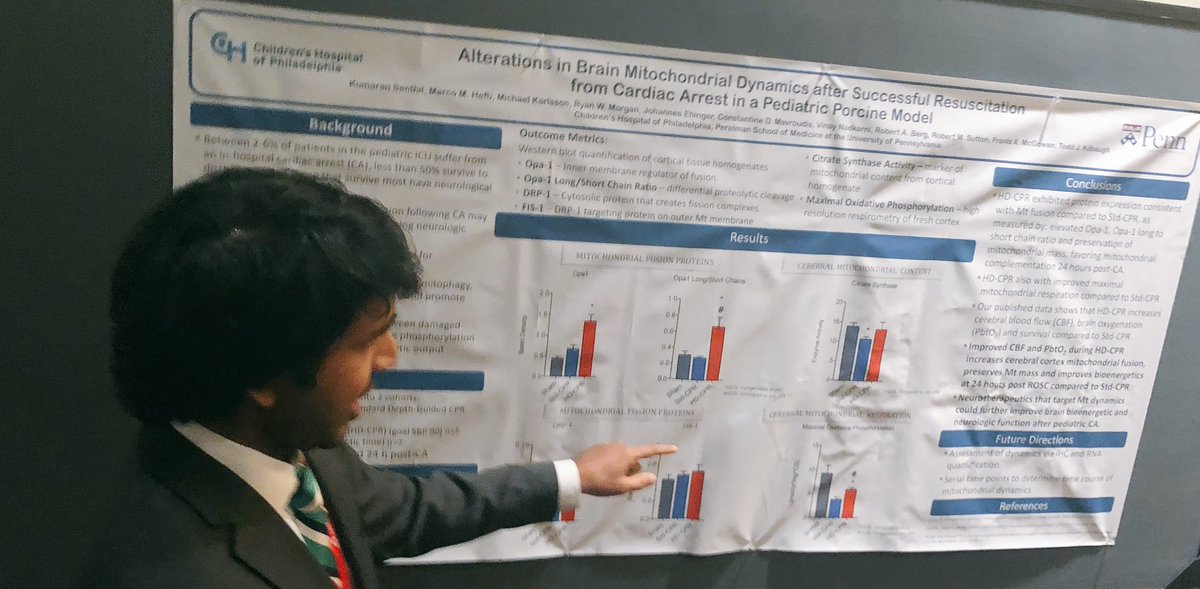 <a href="/CHOP_CCMFellows/">CHOP PICU Fellows</a> <a href="/ksenthil41/">Kumar Senthil</a> on  #mitochondrial dynamics after #HDCPR in our preclinical models of pediatric cardiac arrest at #RESS18. <a href="/alimarquezMD/">Alexandra Marquez</a> <a href="/Kilbaugh/">Todd Kilbaugh</a> <a href="/SuttonB_ICUMD/">Robert Sutton</a> <a href="/VinayMNadkarni/">Vinay Nadkarni</a>  <a href="/ChildrensPhila/">Children's Hospital</a> #pedsICU
