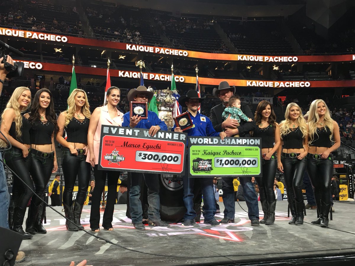 WranglerNetwork's tweet image. 🇧🇷 with a strong #PBRFinals performance. @MarcoEguchi takes the event title at the World Finals, while countryman Pacheco takes the yearlong crown and 1 million dollars.