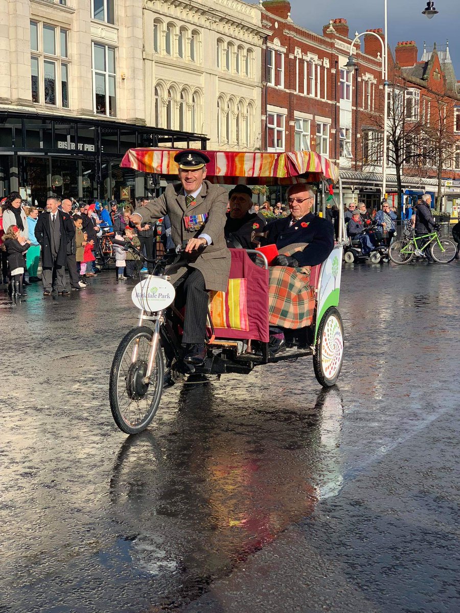Took our amazing veterans out today to commemorate the WW1 armistice. Had to travel in style in our rickshaw! The crowds loved it and so did my gentlemen. #outstandingcare  <a href="/CareQualityComm/">Care Quality Commission</a>