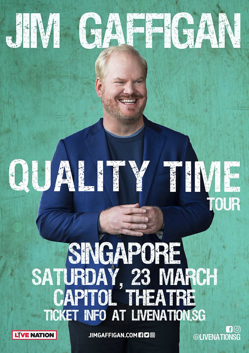 livenationsg's tweet photo. NEW: @JimGaffigan #QualityTimeTour is coming to Singapore on 23 March 2019! Live Nation Members Presale begins 14 November at 10am. More details at https://t.co/9xbyH34P0i https://t.co/t82EuHHuFB