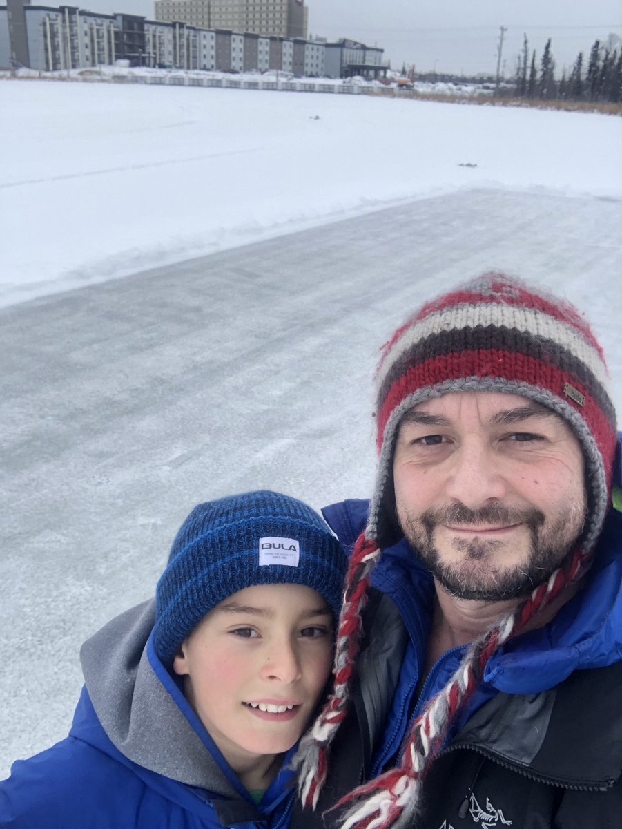 DLMarchiori's tweet photo. G &amp; I started the Niven Lake ice rink, clearing off a section, may need some water to remove the pebbled surface... https://t.co/z3oeB8Jtli