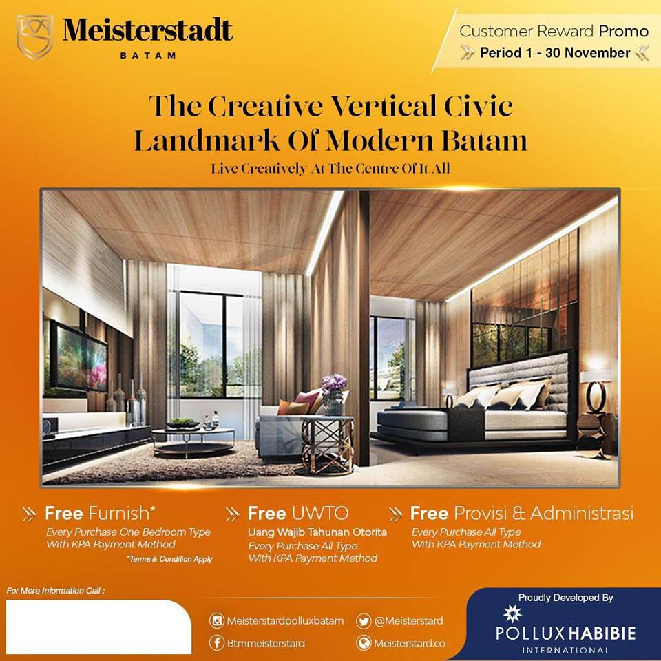 AktivaProperty's tweet photo. Promo November 2018 "CUSTOMER REWARD PROMO"
Meisterstadt Batam"

- Free Furnish
- Free UWTO
- Free Provisi &amp; Administrasi

Info lengkap bisa hubungi kami di 0821 7320 4958 https://t.co/EEKVqX5kZi