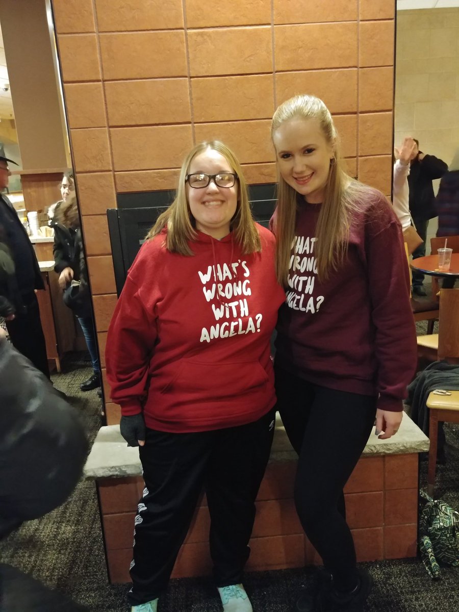 abbeysommer's tweet photo. @rachieswin @AngelaRummans2
We wore our "What's Wrong With Angela?" Sweatshirts to our work meeting tonight knowing full well no one else would understand, but we don't care! #bigbrother #bbrachel #bbangela #whatswrongwithangela #breadbash #panera https://t.co/D2dt7cuyus