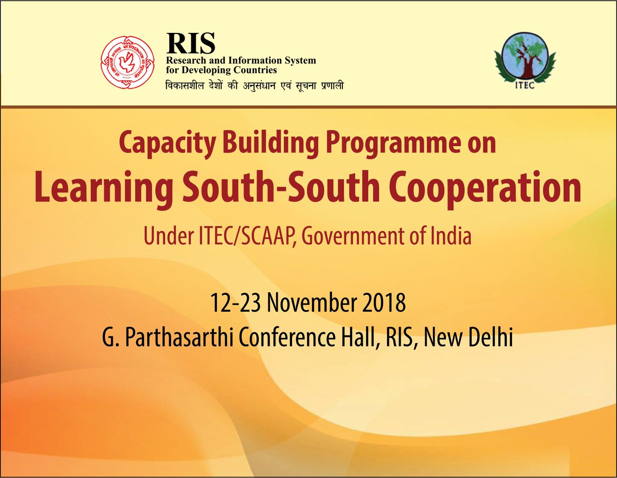 RIS_NewDelhi's tweet photo. #ITEC Capacity Building Programme on Learning South-South Cooperation 2018 #SSC.  Two week programme starting from today @RIS_NewDelhi with 31 participants from 21 countries @ITECnetwork @MEAIndia @alokdimri @Sachin_Chat @NeST_SSC @FIDC_NewDelhi https://t.co/UjQwz97IPV