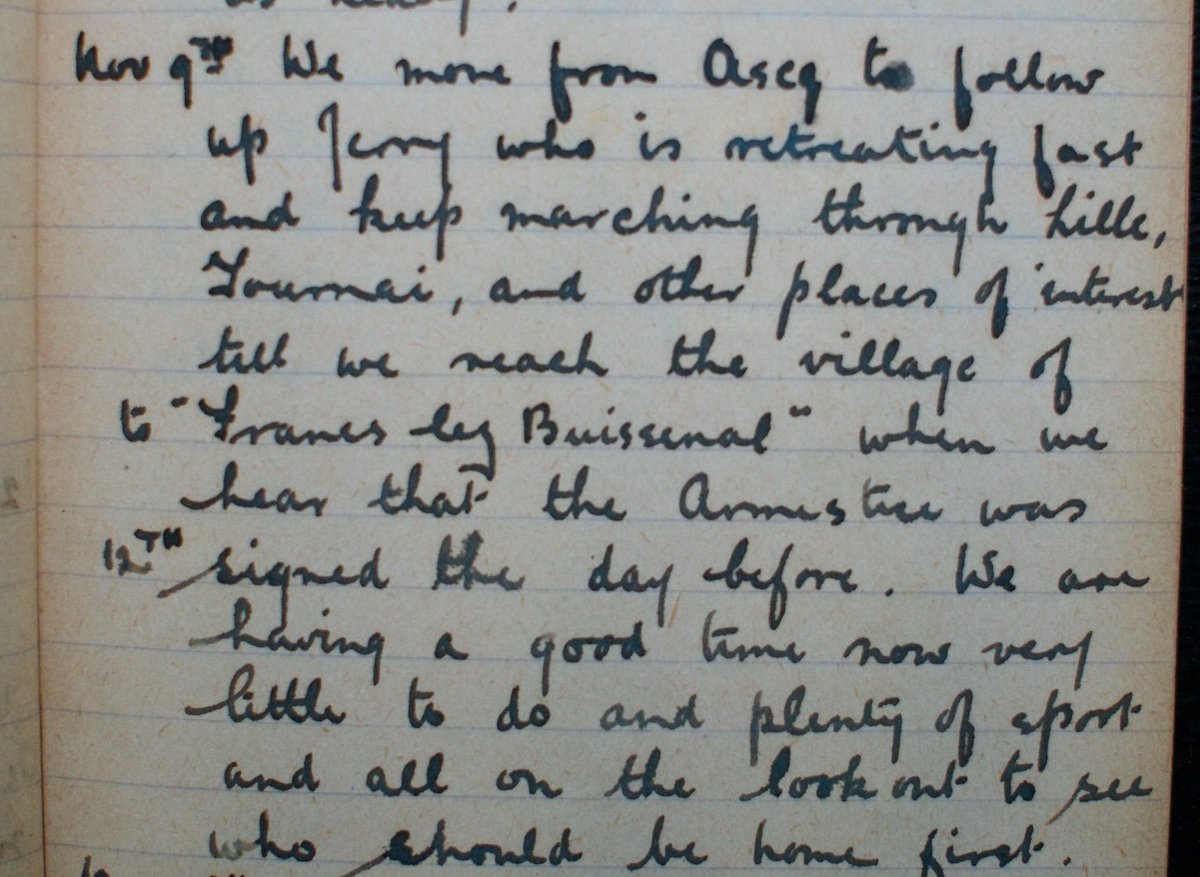 JamesSansom230's tweet photo. 12th November 1918
We move on from Ascq to follow up Jerry who is retreating fast and keep marching through Lille Tournai and other places until we reach the village of Frasnes lez Buissenal when we hear the Armistice was signed yesterday @PortlandMuseum1 #Armistice @ww1lives https://t.co/nrrhRoNltb
