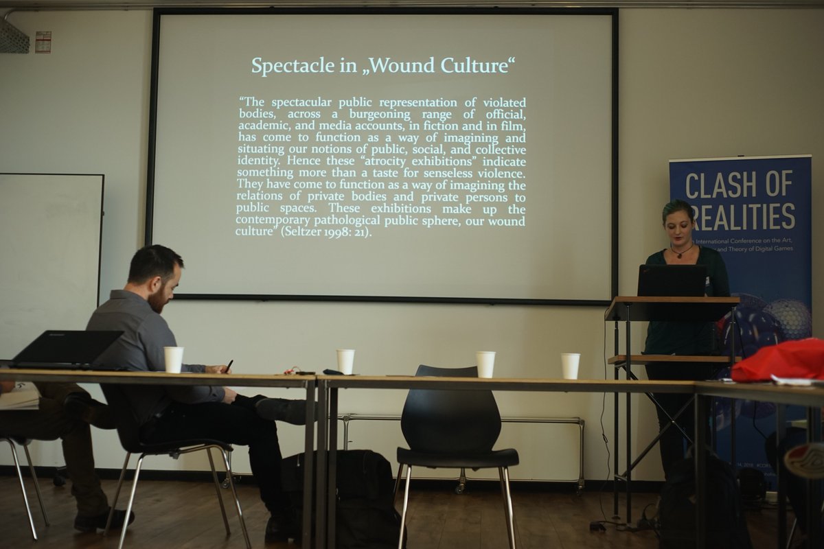 ClashORealities's tweet photo. The Young Academics Workshop "Reframing the Violence and Video Games  Debate" started off great with talks on the "Spectacle of Murder in Horror Games" and "Designing Meaningful Combat Systems using Rituals" @rueBrandis @microsamgg 

#CoR2018 https://t.co/64LOEV6PBV