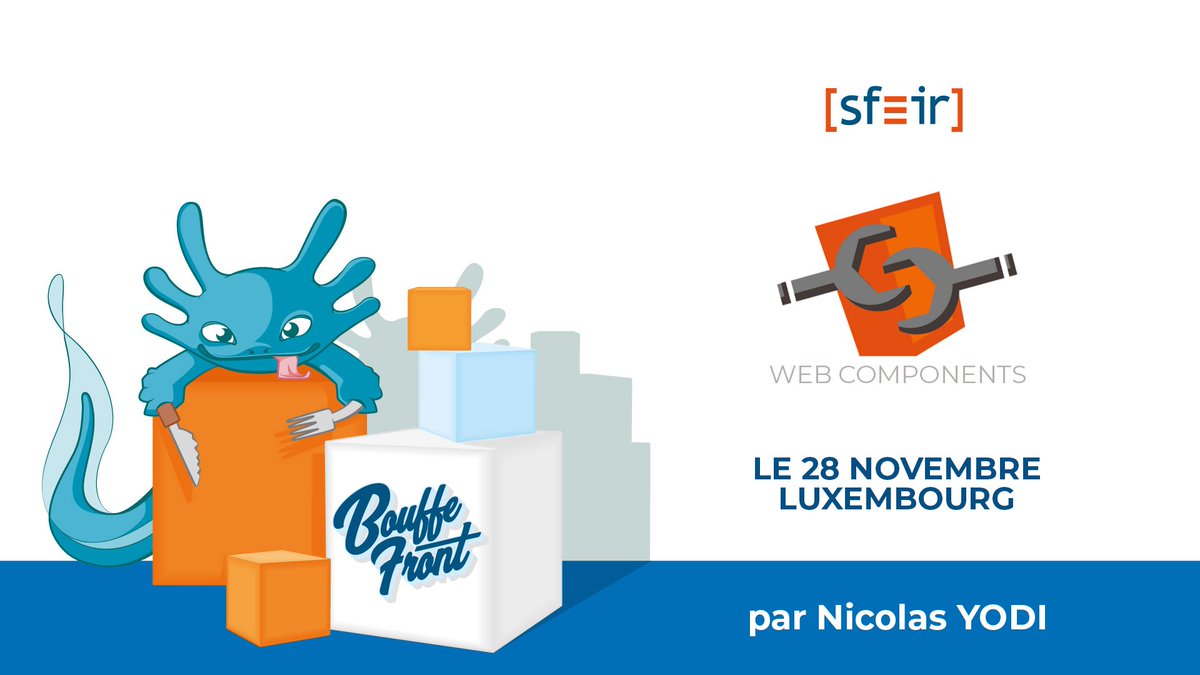 SFEIRLux's tweet photo. Il y a du mouvement chez @SFEIRLux !
@yodi_n vous attend le 28 novembre prochain pour une soirée technique #Bouffefront sur les #WebComponents. Là tu te dis : "Was ist das ?" ! Et bien c'est justement fait pour les débutants, alors fonce t'inscrire ! 
https://t.co/nyUcg839a8 https://t.co/E36feW2h6t