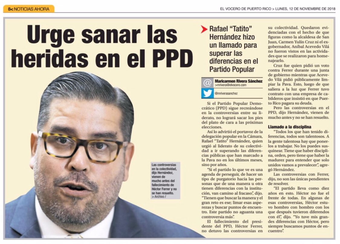 tatitohdz's tweet photo. “Todos los que han tenido diferencias, todos son talentosos. A la gente talentosa hay que ponerlos a trabajar. No los puedes susquinear. Tiene que haber disciplina, orden, pero tiene que haber la madurez para entender que solo unidos vamos a prevalecer”, agregó Hernández. @ppdpr https://t.co/vOmMrkn7Gn