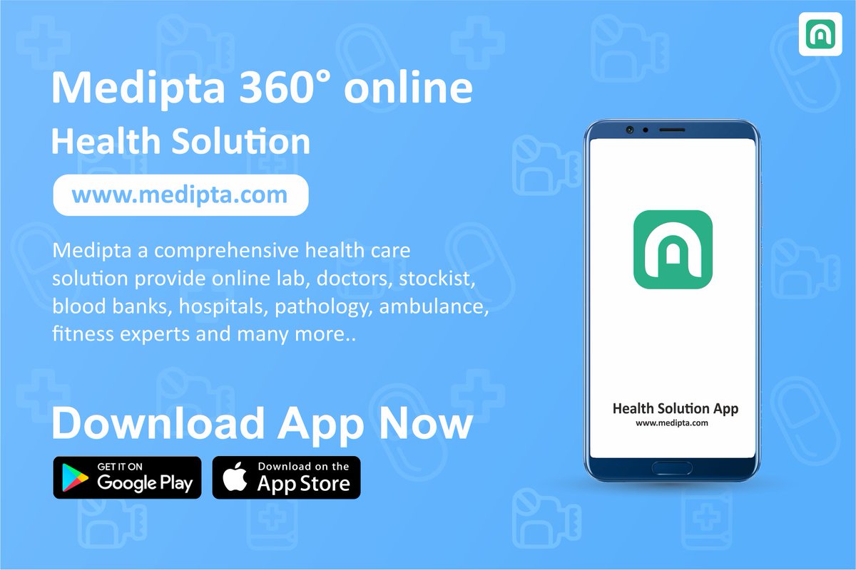 MediptaS's tweet photo. #Medipta 360ยฐ online health Solution.
Download App -https://t.co/soWheHiaU2
https://t.co/eip0JLxIZi
#HealthCare #SearchDoctor #SearchLab #Hospitals #Pathology #Ambulance #Fitness #BloodBank #Chemist #InsuranceAgent #healthcareapp #HealthcareMagic #HealthTech #HealthyFaith https://t.co/f8pQoyBnwT