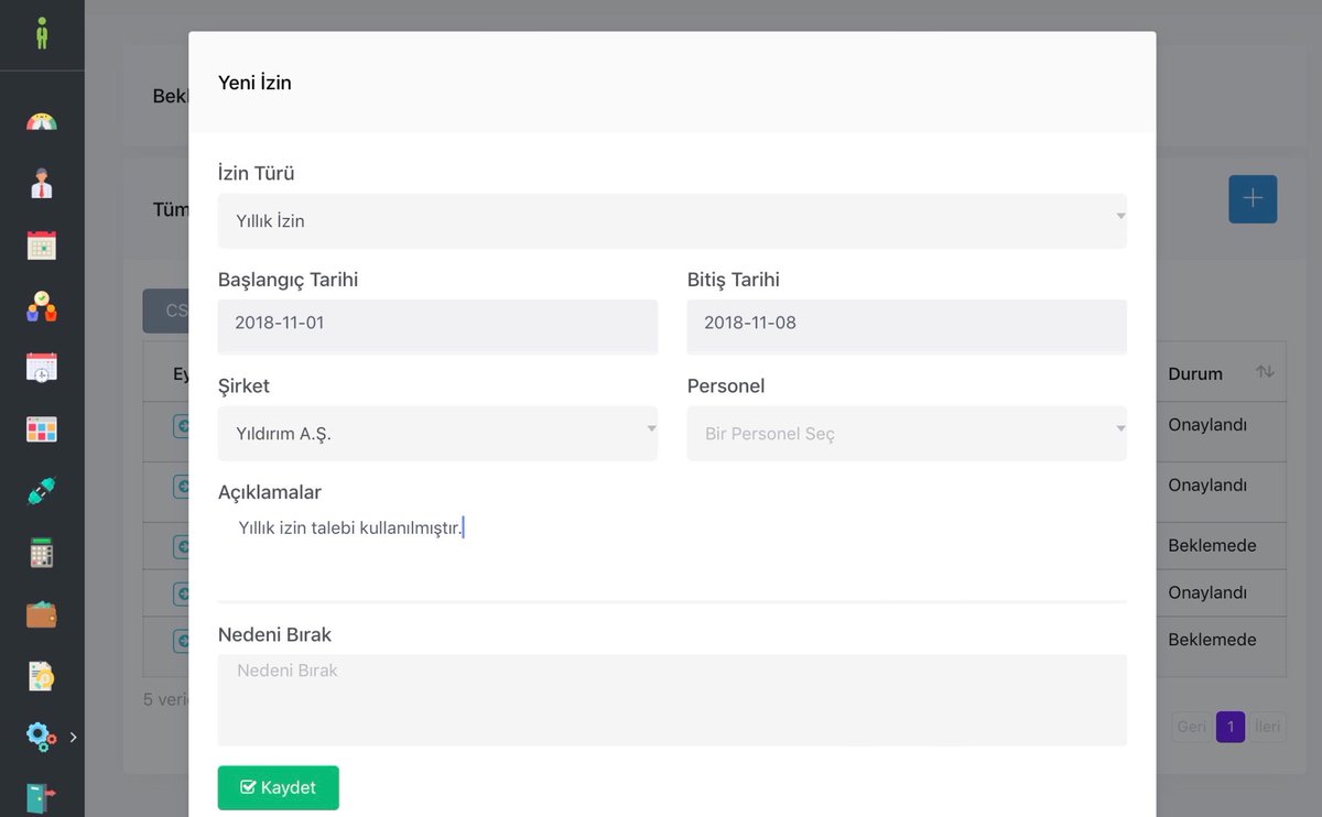 Personeliniz veya yöneticisi pratik bir şekilde izin talebi oluşturabilir. Gelen izin taleplerini onaylayabilir veya reddedebilirsiniz. İnsan Kaynakları Yazılımı #Pratikİnka #İzinTalep