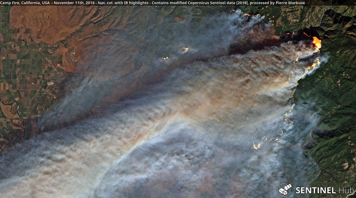 Sentinel-2A image of the Camp Fire, California, USA. Copernicus/Pierre Markuse
