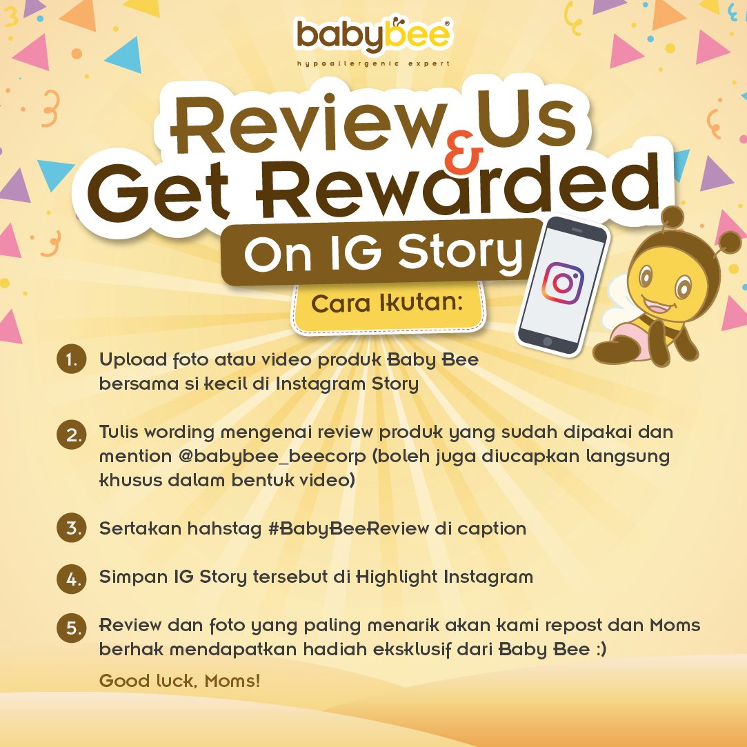 babybee_beecorp's tweet photo. Sudah punya koleksi dari produk Babybee belum, Moms? Kalau sudah, yuk ikutan #BabybeeReview di IG Story dan simak caranya pada gambar berikut ini ya.
Jika masih belum lengkap, silahkan tulis pertanyaan Moms di kolom komentar ya. https://t.co/MOb1Iv7D6b