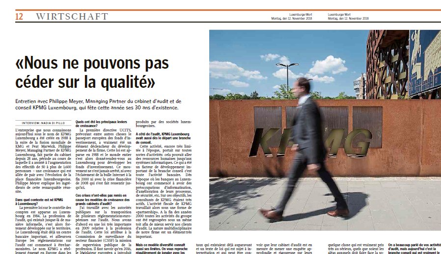 "Nous ne pouvons pas céder sur la qualité". Découvrez le grand entretien du @Wort_FR avec Philippe Meyer à l’occasion des 30 ans de KPMG sur wort.lu/fr/economie/no…