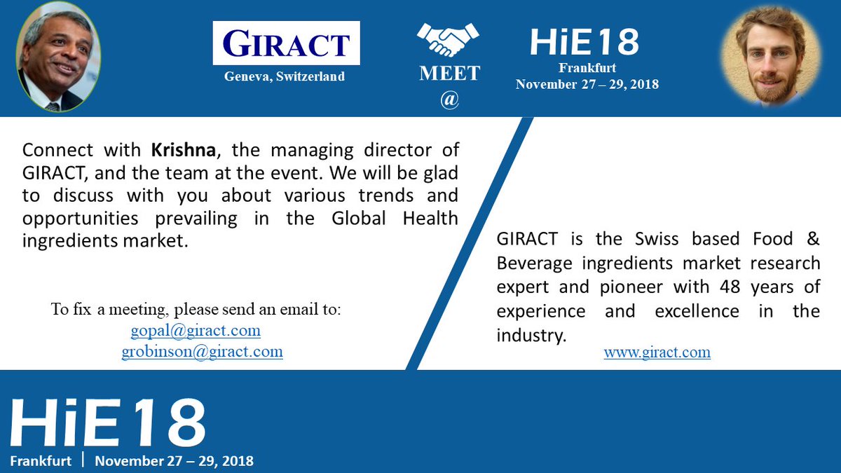 GIRACT's tweet photo. @GIRACT at #Health #Ingredients #Europe #HiE2018 #HiE to discuss #current #trends in #Health #Wellness #Food with you. Please like or comment or reply to meet us at the event #HiE18 https://t.co/ufeORhUouT