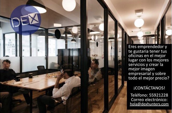 DexHunters's tweet photo. Oficinas amuebladas (Privadas y compartidas)
@DexHunters
#dexito #dexitoRECOMIENDA #DEXHunters #ReclutamientodeVanguardia #EmpleosCDMX #CDMX #RRHH #RRSS #RyS #AtraccióndeTalento #OfertasLaborales
#OficinasEnRenta #OficinasAmuebladas #RentaDeOficinas #ReformaCentro https://t.co/fwFReRmgrD