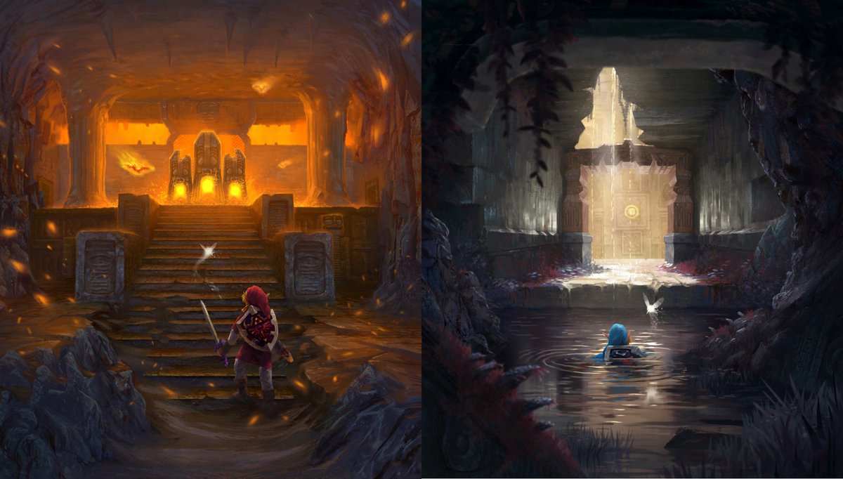 JWulen's tweet photo. Los Templos de The Legend of Zelda: Ocarina of Time (1998) para Nintendo 64 imaginados por el Artista Tom Garden (@TomGarden45). https://t.co/BDNrfvbt9L