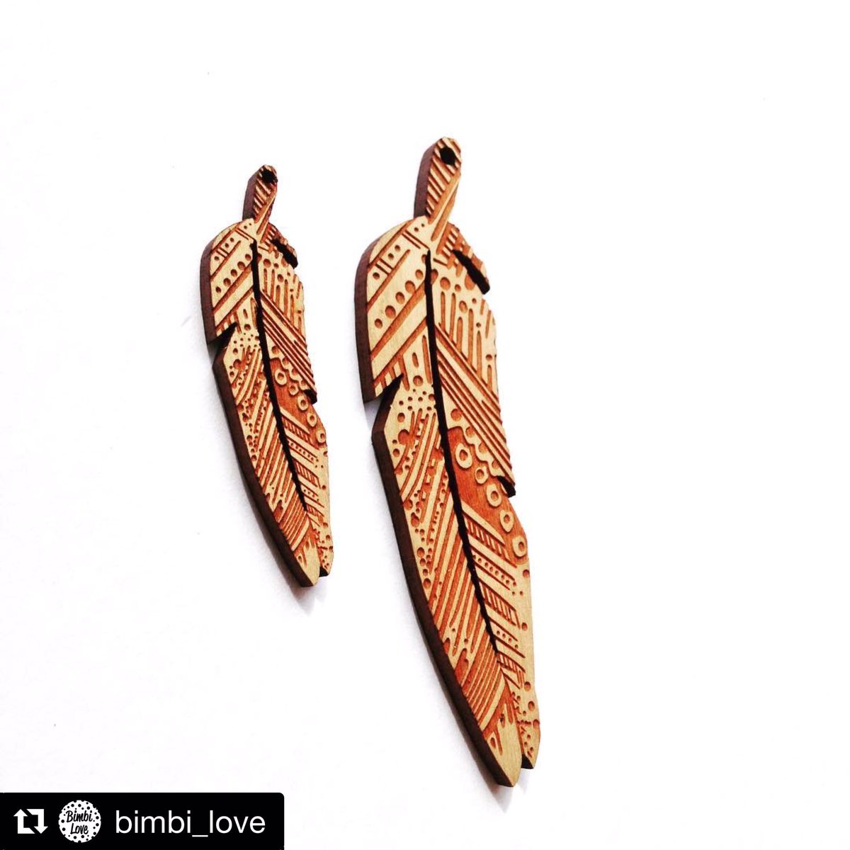 buyindigenous's tweet photo. We ❤️ these delicate wood burnt feather designs by @bimbi_love or as translated from the Birri Gubba people of Central Queensland Birri meaning Good - Good Love. #ourlanguagematters 
#buyindigenous https://t.co/zGb6RMXZPU