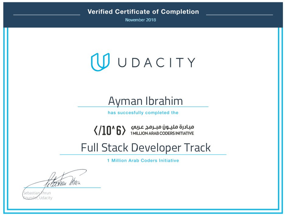 AymanIbrahim's tweet image. Completed #Full_stack #Web #Developer foundational track after participating in @1MACoders initiative through @udacity.
#1MACoders