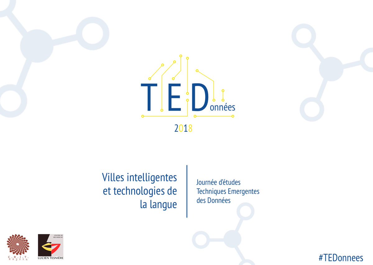 TEDonnees's tweet photo. Journée d'études "Villes intelligentes et technologies de la langue" le vendredi 16 novembre
Venez rencontrer des scientifiques et des entrepreneurs qui transforment nos villes communicantes !
#TEDonnées2018
#SmartCities
#TechnologiesDeLaLangue https://t.co/DgPMCOhiIr