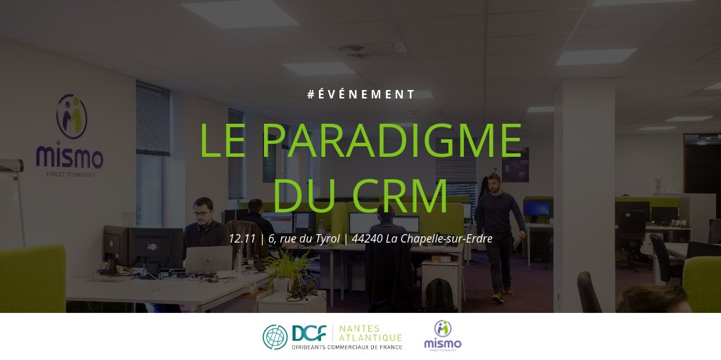 Mieux comprendre les enjeux du #CRM, c'est ce soir à La Chapelle-sur-Erdre au siège de #Mismo à l'occasion des soirées <a href="/DCFNantes/">DCF NANTES</a> 🤝📲

Inscription ➡ evenium.net/ng/person/even…