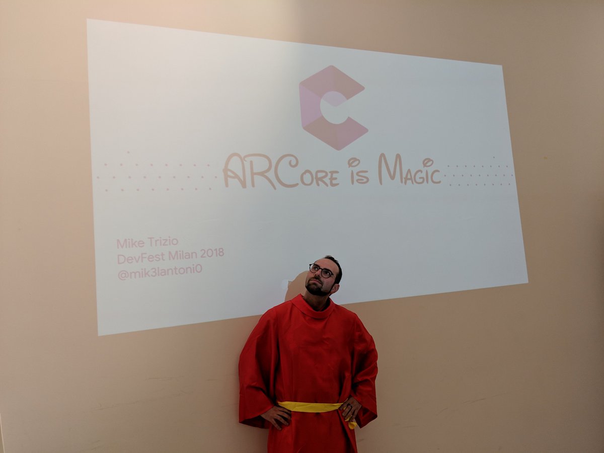 mik3lantoni0's tweet photo. another #devFest, another opportunity to see friends and meet new cool guys and girls! Distances do not matter. Passion for technology and the way we share it keep us #together #enjoy #nerdipity. Thanks to @gdgtrento And obviously remember #ARCoreIsMagic #ARCore https://t.co/LOqYDPRg8u