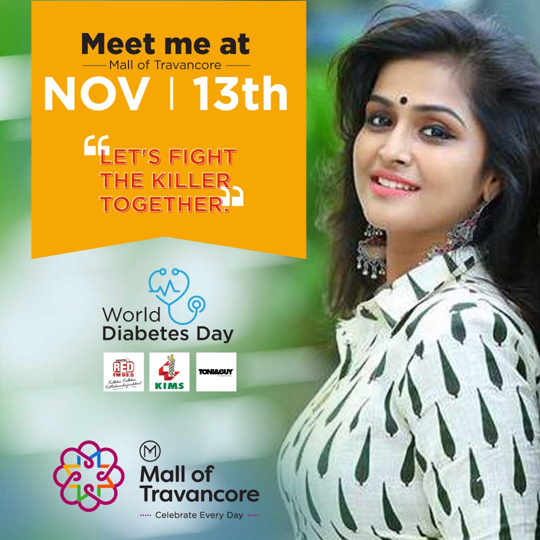 Mall Of Travancore Fan Favourite Actress Ramya Nambeesan Will Be Here At Mot Tomorrow To Remind Us All That We Are Not Alone In This Fight Against Diabetes Join Her In
