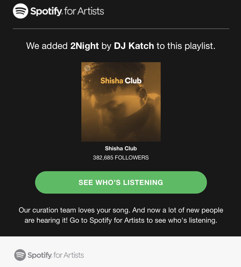 djkatch's tweet photo. thanks @SpotifyDE for featuring "2NIGHT" with @nyomiiofficial & @millionstylez_ on their #ShishaClub playlist 🙌🏾 #2NIGHT x #SPOTIFY @spotify @spotifyartists https://t.co/E66bQMUedE https://t.co/H6zbF3tBSD